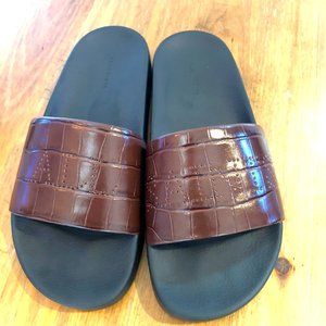 ALLSAINTS leather Women's Karli Slide Sandals size 8/M brown croco